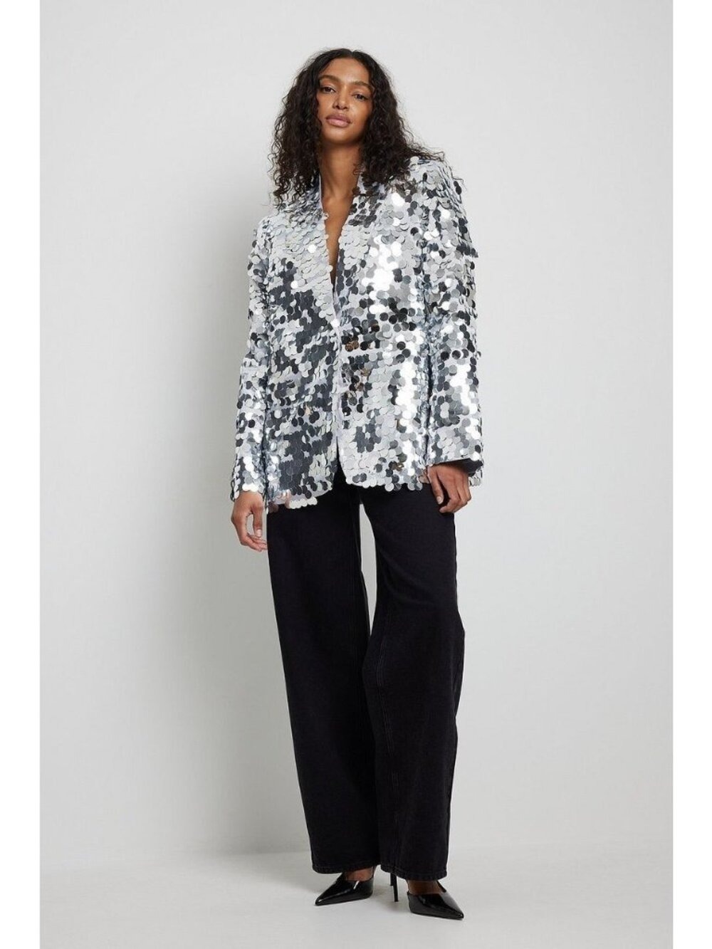 Josefine HJ  x NA-KD Oversized Sequined Blazer silver  Size 36 US Small NWT